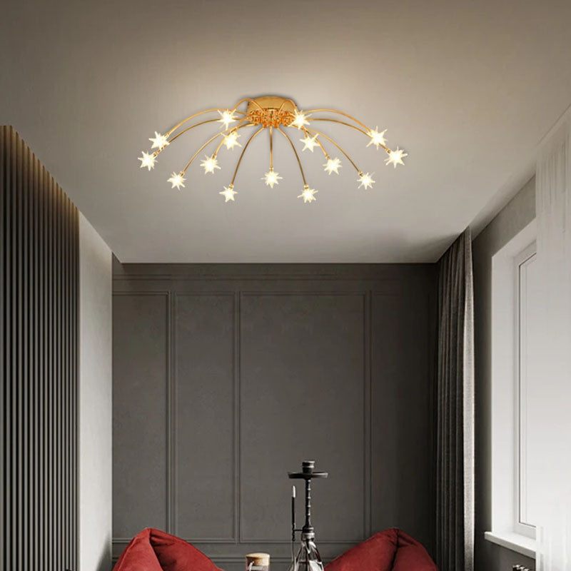 Art Deco Gold 15-Head Ceiling Light for Balcony